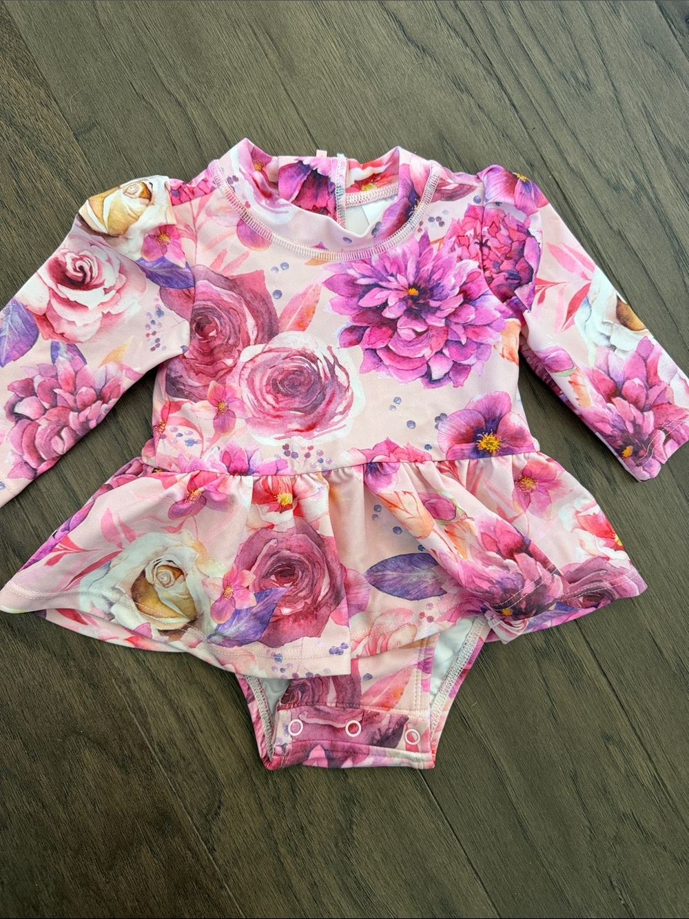 Posh Peanut Pink Floral Long-Sleeve Swim One-Piece rash guard